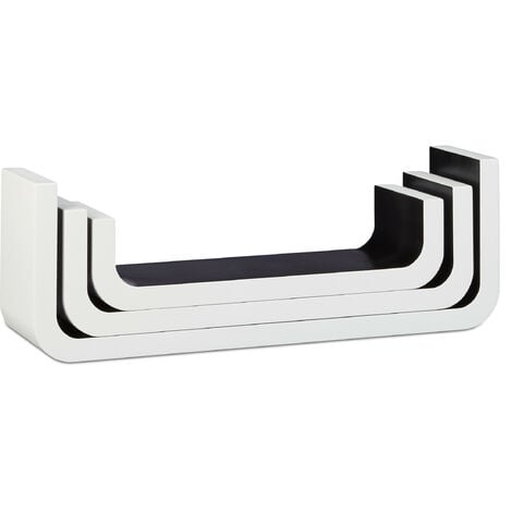 Relaxdays Wandregal 3er Set, dekorative U-form Wandboards, kleine Regalbretter 10 cm tief, bis 40 cm breit, weiß-schwarz