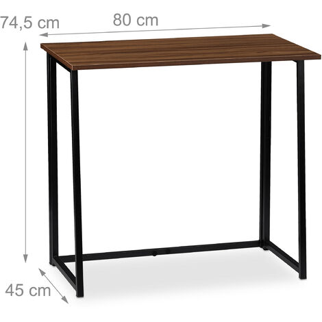 Relaxdays Schreibtisch klappbar, platzsparender Bürotisch, Home Office, Jugendzimmer, 74,5 x 80 x 45 cm, braun/schwarz