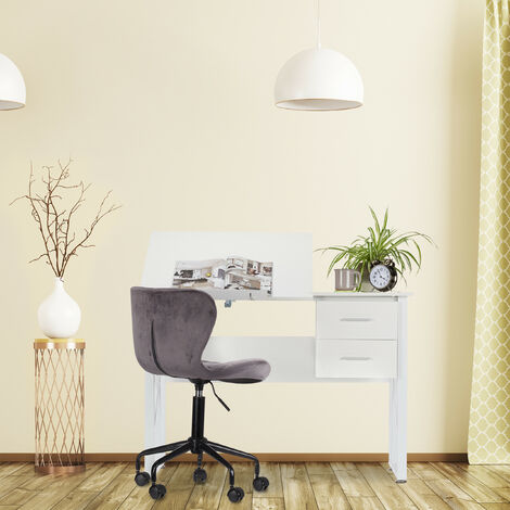 Relaxdays Schreibtisch neigbar, verstellbare Arbeitsfläche, Laptoptisch oder Zeichentisch, HBT 75x110x55cm, weiß