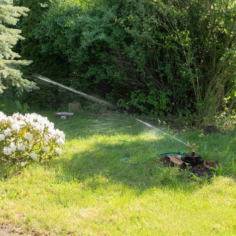 Relaxdays Rasensprenger Impulsregner, Bewässerung großer Flächen bis 450  m², 12 m Reichweite, 360°, Kreisregner, schwarz
