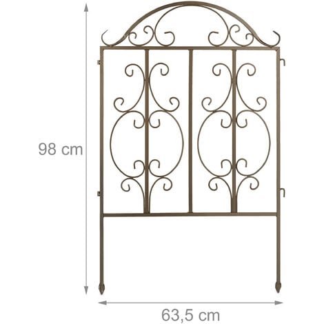 Relaxdays Gartenzaun aus Stahl, Zaunstecksystem 3er Set, verzierter