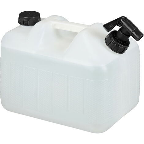 Relaxdays Wasserkanister mit Hahn, 10 Liter, Kunststoff bpa-frei,  Schraubdeckel, Griff, Camping Kanister, weiß/schwarz