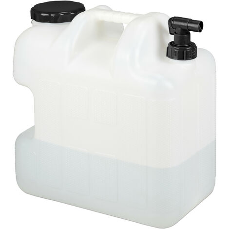 Relaxdays Wasserkanister mit Hahn, 25 Liter, Kunststoff bpa-frei, Weithals  Deckel, Griff, Camping Kanister, weiß/schwarz