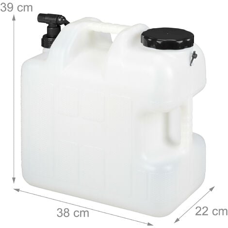 Relaxdays Wasserkanister mit Hahn, 25 Liter, Kunststoff bpa-frei, Weithals  Deckel, Griff, Camping Kanister, weiß/schwarz