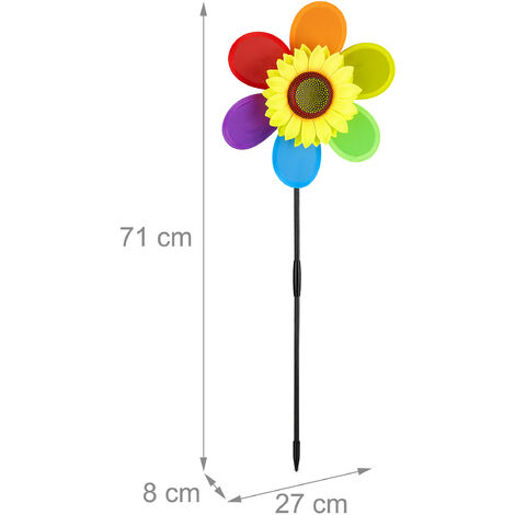 bunt Windrad Blume 1 Stück Relaxdays dekorativer Blumenstecker Gartendeko für Balkon oder Terrasse HBT 74,5 x 37,5 x 14 cm 
