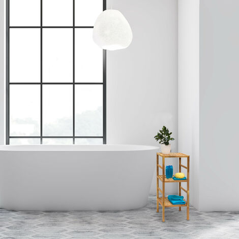 Relaxdays Badregal Holz, 3-5 Ablagen, Standregal aus geöltem Walnussholz, skandinavischer Stil, Massivholz, braun