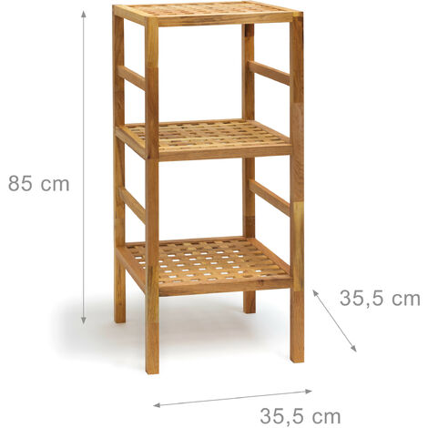 Relaxdays Badregal Holz, 3-5 Ablagen, Standregal aus geöltem Walnussholz, skandinavischer Stil, Massivholz, braun