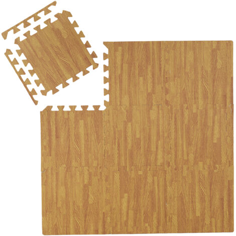 Relaxdays Bodenschutzmatte, 9 Puzzlematten f. Sport & Fitnessgeräte, 0,85 m², EVA Schaumstoff BPA-frei, Holzoptik, natur