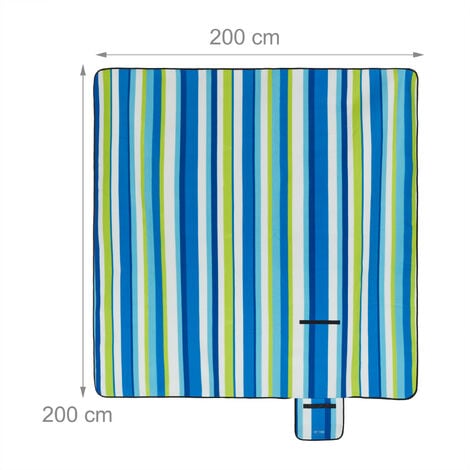 wasserdicht dunkelblau/weiß Relaxdays XXL Picknickdecke wärmeisoliert 200x200 cm mit Tragegriff Fleece Stranddecke