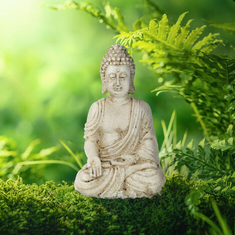 Relaxdays Buddha Figur sitzend, wetterfest, frostsicher, Gartenstatue, Zen  Dekofigur HBT: 17,5 x 10,5 x