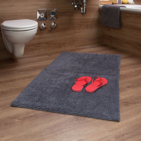Relaxdays Badteppich 80 x 150 cm, Badematte waschbar, Badvorleger für Fußbodenheizung, grau