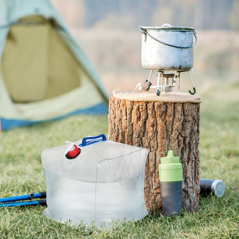 Relaxdays Wasserkanister 4er Set, transparent L, Griffe, Camping faltbar, BPA-freier 20 Kunststoff, Kanister, Zapfhahn