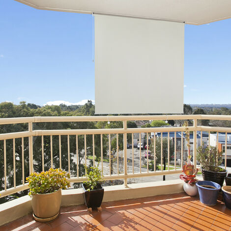 Relaxdays Senkrechtmarkise, 240 x 140 cm, Außenrollo für Balkon, Terrasse &  Garten, wetterfest, Sonnenschutzrollo, beige