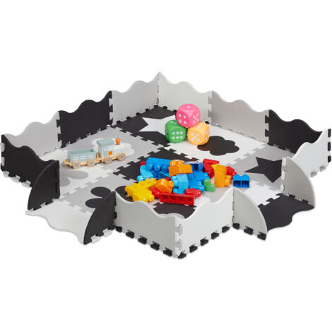 Relaxdays Puzzlematte 34-teilig, EVA Schaumstoff, schadstofffrei, 0,77 m², Spielmatte Rand, versch. Motive, grau/weiß (1/5)