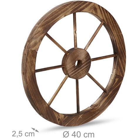 Relaxdays Wagenrad aus Holz, 2er Set, Deko für Garten, Terrasse