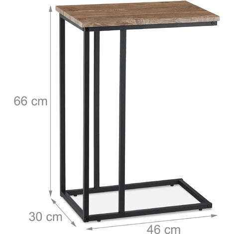Relaxdays Beistelltisch, Industrial Design, C-form, Ablagetisch, Metall & Holzoptik, HBT 66x46x30 cm, grau-braun/schwarz