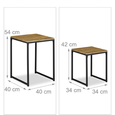 Relaxdays Beistelltisch 2er Set, stapelbar, Industrie Design, Satztisch 2 Größen, quadratisch, Metall, Holzoptik/schwarz
