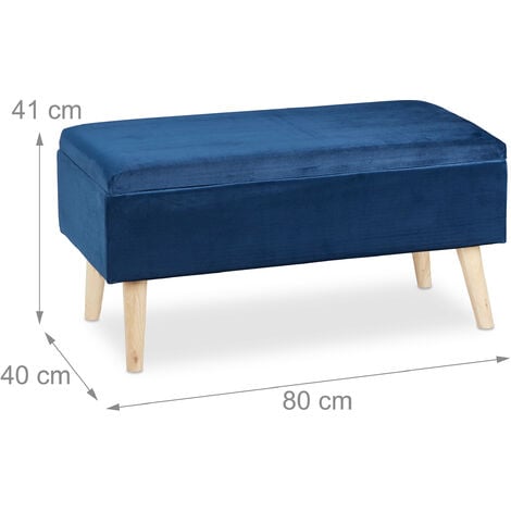 Relaxdays Sitzbank mit Stauraum, Samtbezug, 40 L, gepolstert, Holzbeine, Flur, 2er Truhenbank, 41x80x40 cm, dunkelblau