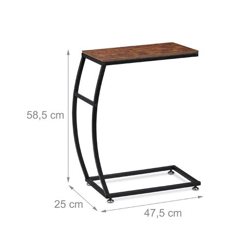 Relaxdays Beistelltisch Industrial Design, C-Form, HBT 58,5 x 47,5 x 25 cm, Tisch für Couch & Bett, Metall & MDF, braun
