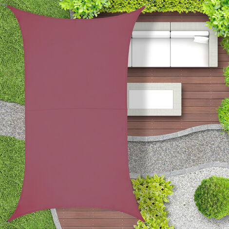Relaxdays Sonnensegel, 4 x 6 m, wasserabweisend, konkav, PES-Gewebe, Spannseile, Terrasse, Balkon, rechteckig, weinrot