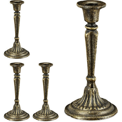 4 x Kerzenständer, einarmig, für Tafel- & Stabkerzen, Vintage, Kerzenhalter  Gusseisen, HxD 19 x 9 cm,