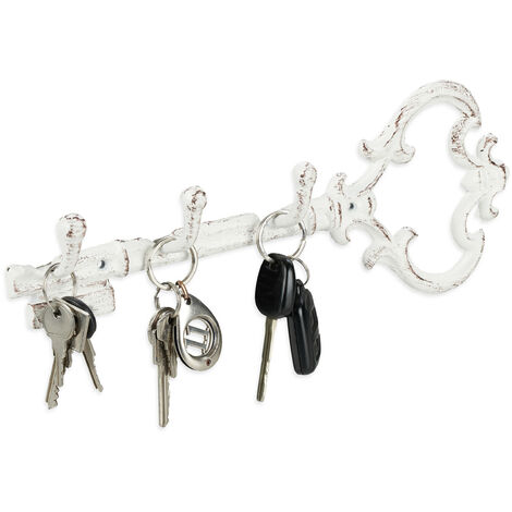 1 x Schlüsselbrett, 3 Haken, dekorative Schlüsselform, Gusseisen, Vintage,  Shabby, HxBxT: 12,5 x 33 x