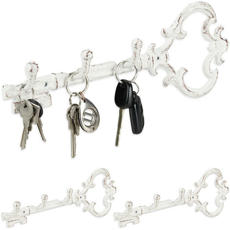 3 x Schlüsselbrett, 3 Haken, dekorative Schlüsselform, Gusseisen