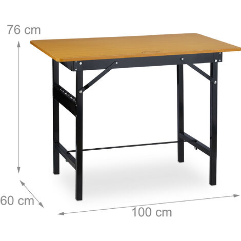 Relaxdays Werkbank klappbar, bis 100 kg, Längenmaß, Winkelmesser, HBT 76x100x60cm, Arbeitstisch Werkstatt, natur/schwarz