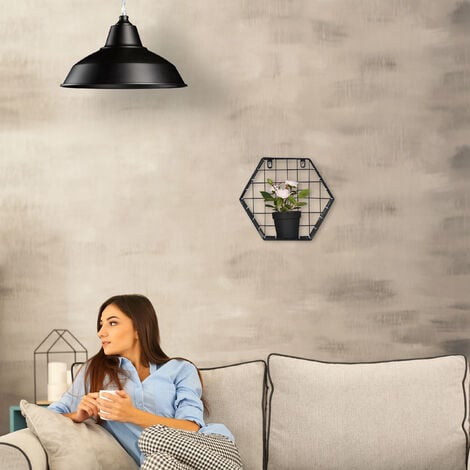 Relaxdays Wandregal 3er Set, Metall, 3 Größen, Gitter-Design, Industrial, Hängeregal Hexagon, Dekoregal Wand, schwarz