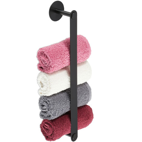 Relaxdays Handtuchhalter, selbstklebend, Edelstahl, HBT: 5,5 x 40,5 x 7 cm, Bad, Handtuchstange ohne Bohren, schwarz