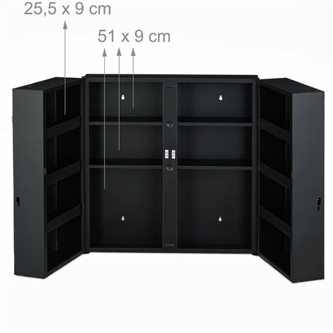 TEHOME Medizinschrank Mit Spiegel – 40,6 X 61 Cm, Schwarz, Mit Glasböden, Magnetischer Tür, Fürs Badezimmer
