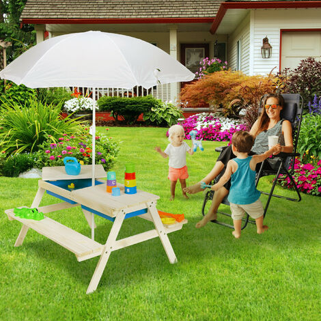 Relaxdays Kindersitzgruppe für draußen, Garten Picknickbank mit Schirm