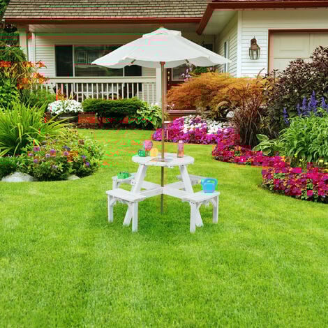 Relaxdays Kindersitzgruppe für draußen, runde Tischplatte, für 4 Kinder