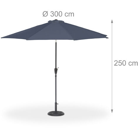 Relaxdays Sonnenschirm, Ø 300 cm, knickbar, mit Kurbel & Schutzhülle