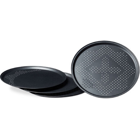 8 x Pizzablech mit Perforation, rund, antihaftbeschichtet, Innen-Ø 29 cm, Backbleche für Pizza & Flammkuchen, anthrazit