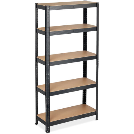 2 x Schwerlastregal, HBT: 150 x 75 x 30 cm, Traglast: 875 kg, 5 Böden, zum Stecken, Keller, Garage, Stahl, MDF, schwarz