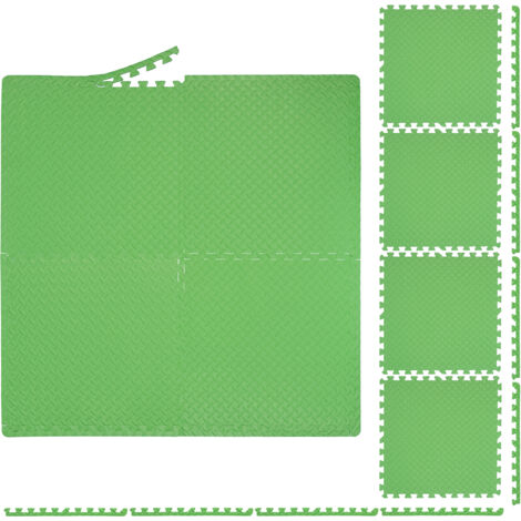 32 x Bodenschutzmatte, 60x60 cm, Schutzmatten mit Rand, EVA, 12m² Fläche, Unterlegmatte für Fitnessgeräte, grün