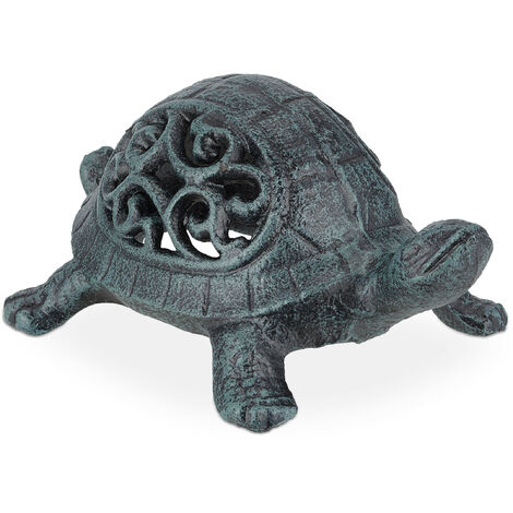 Relaxdays Deko Schildkröte, Gusseisen, wetterfeste Gartenfigur, HBT:  6,5x10x15 cm, Dekofigur innen & außen, grün/schwarz
