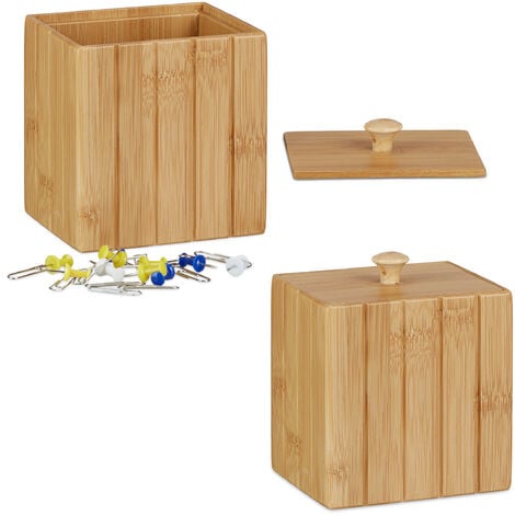 2 x Aufbewahrungsbox mit Deckel, klein, Ordnungsbox Bambus, Vorratsdose,  HBT: 11,5 x 10 x 8