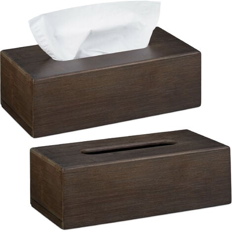 2 x Tücherbox Bambus, Taschentuchbox mit Schiebeboden, Tissue Box