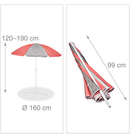 Relaxdays Sonnenschirm, Ø160 cm, höhenverstellbar, knickbar, UVSchutz