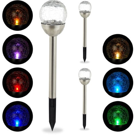 Relaxdays Solarlampen für außen, 3er Set, LED Garten Solarleuchten