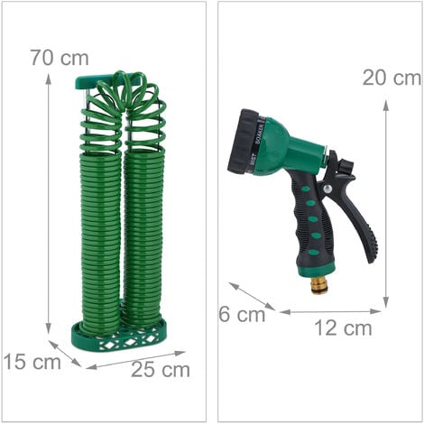Relaxdays Spiralschlauch Set, flexibler Gartenschlauch mit Brause