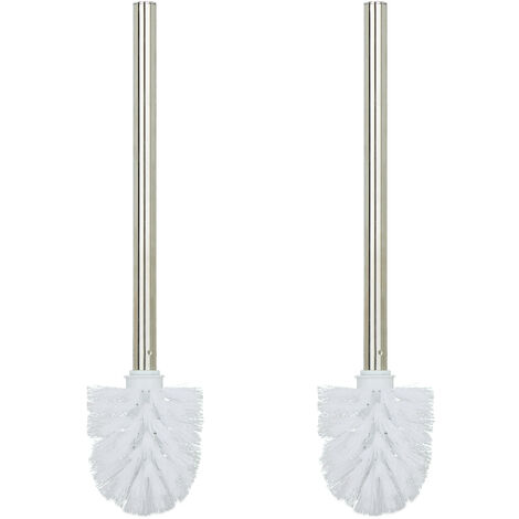 Relaxdays Toilettenbürste, 2er Set, WC-Bürste, Ersatz, abnehmbarer Bürstenkopf, Klobürste Edelstahl, HxD 35 x 8 cm, weiß