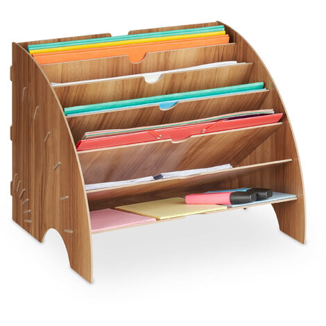 Relaxdays Dokumentenablage, 6 Ablagefächer, DIN A4, HxBxT: 27 x 34 x 27 cm, Büro & Schule, Büro-Organizer, MDF, braun