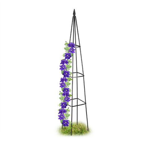 Relaxdays Rankhilfe Obelisk, HBT 190 x 35 x 35 cm, Rankpyramide Kletterpflanzen, Metall, freistehend, Rosenturm, schwarz