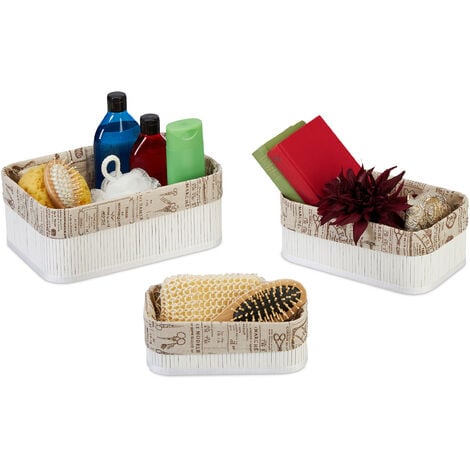 Aufbewahrungskorb Set, mit & Bad, 3 Handtücher, Stoffbezug, weiß/beige 3er Relaxdays Bambus Kosmetik Windelkorb, Größen,