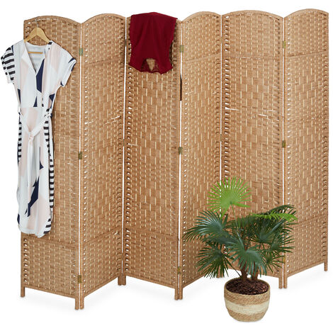 Relaxdays Paravent, 6-teilig, Raumtrenner faltbar, HxB 170x241 cm, Sichtschutz innen, Holz, Papierseil, Trennwand, natur (1/5)