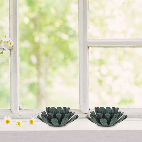 Relaxdays Teelichthalter, 2er Set, Blumenform, Teelichtständer Gusseisen,  drinnen & draußen, HxD: 6 x 13,5 cm, weiß