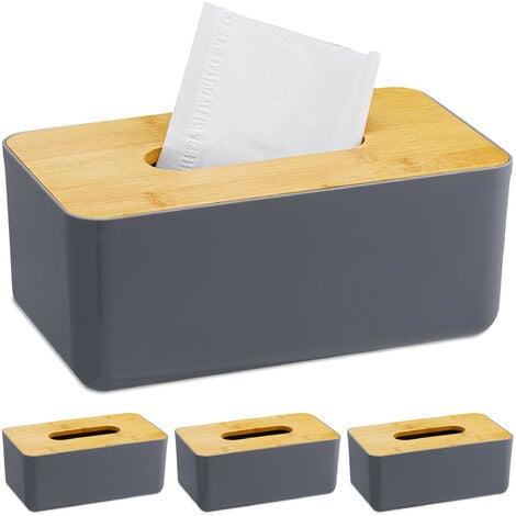 4 x Taschentuchbox, nachfüllbar, Badezimmer, Tücherbox mit Bambus